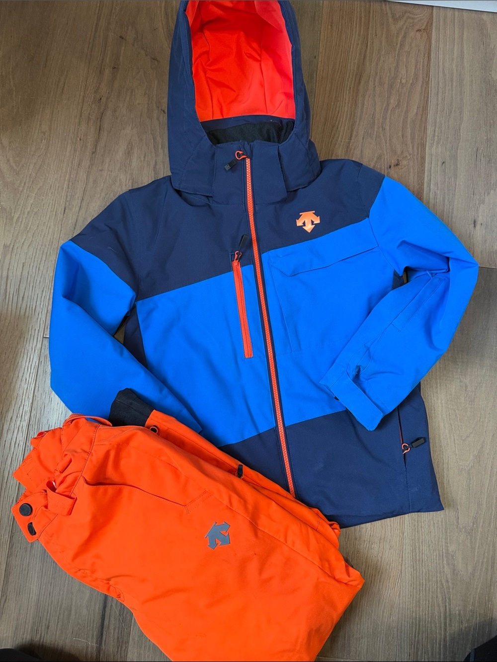 Descent Blue & Orange Colorblock Ski Jacket and Orange ski Pants